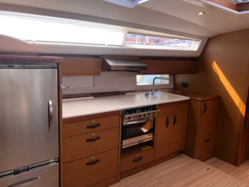 Galley of Joulukka, a Jeanneau 54 sailboat at es Jonquet, Spain
