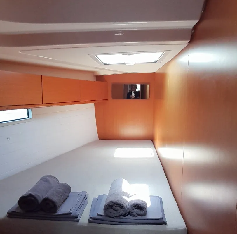 Cabin on Fantasia, a Bavaria Cruiser 51 sailboat at Rhodes, Greece
