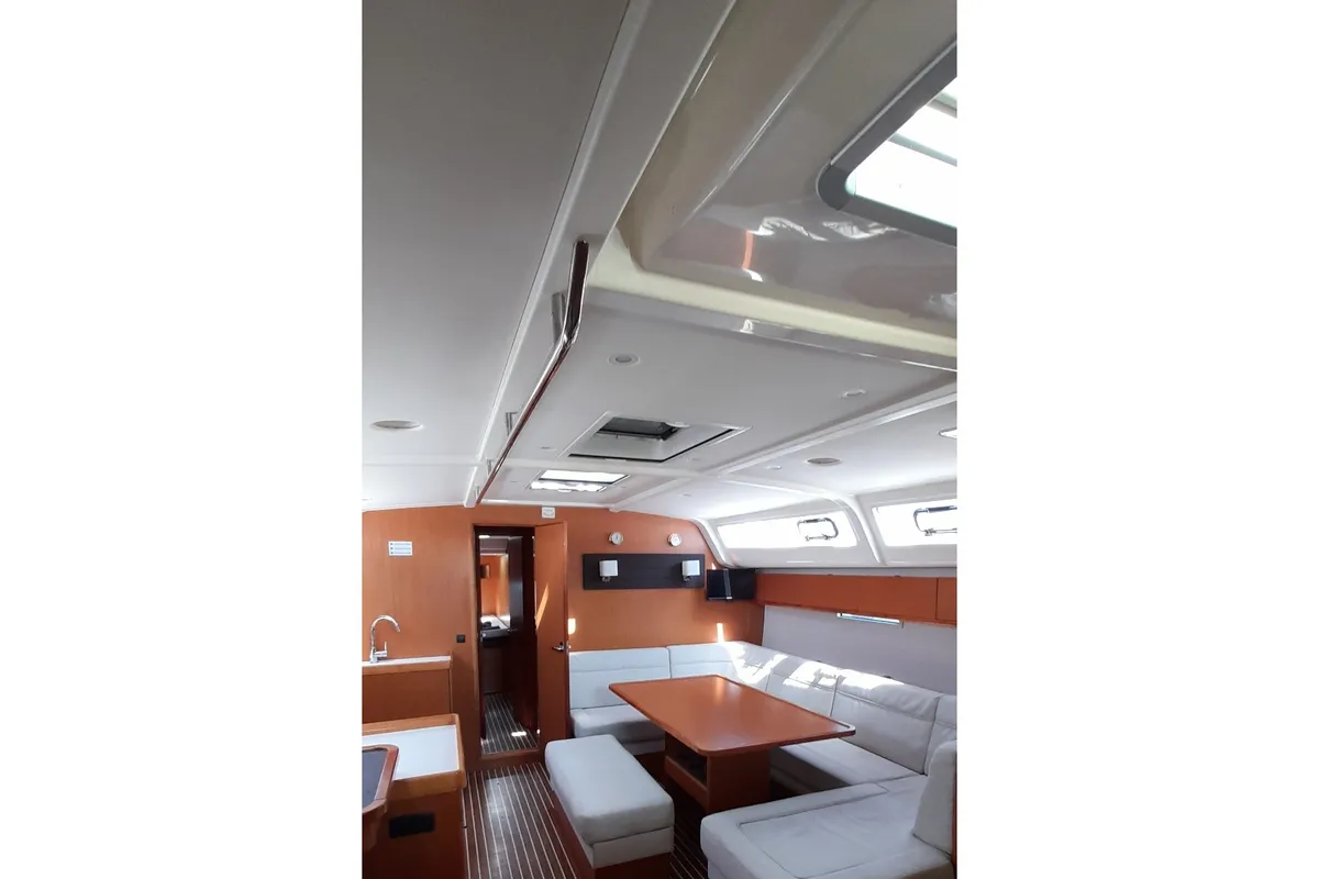 Salon of Fantasia, a Bavaria Cruiser 51 sailboat at Rhodes, Greece