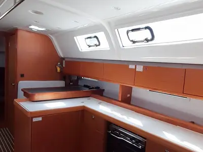 Galley of Fantasia, a Bavaria Cruiser 51 sailboat at Rhodes, Greece