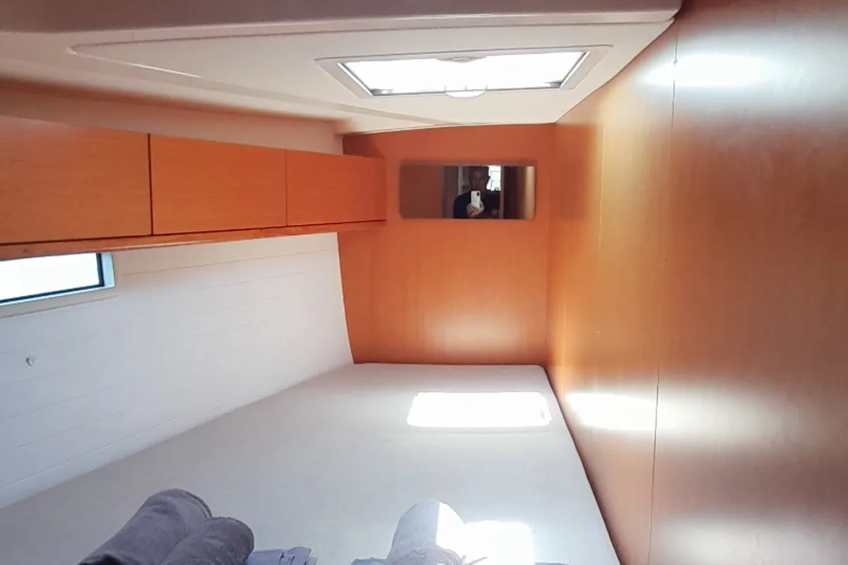 Cabin on Fantasia, a Bavaria Cruiser 51 sailboat at Rhodes, Greece
