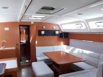 Salon of Fantasia, a Bavaria Cruiser 51 sailboat at Rhodes, Greece