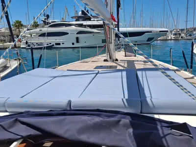 Deck of Akram, a D&D Kufner 57 sailboat at Trogir, Croatia