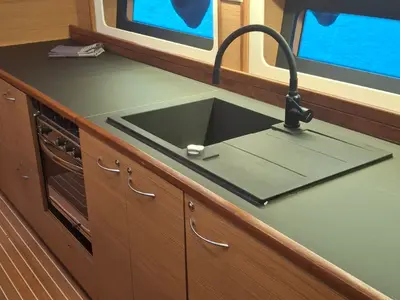 Galley of Akram, a D&D Kufner 57 sailboat at Trogir, Croatia