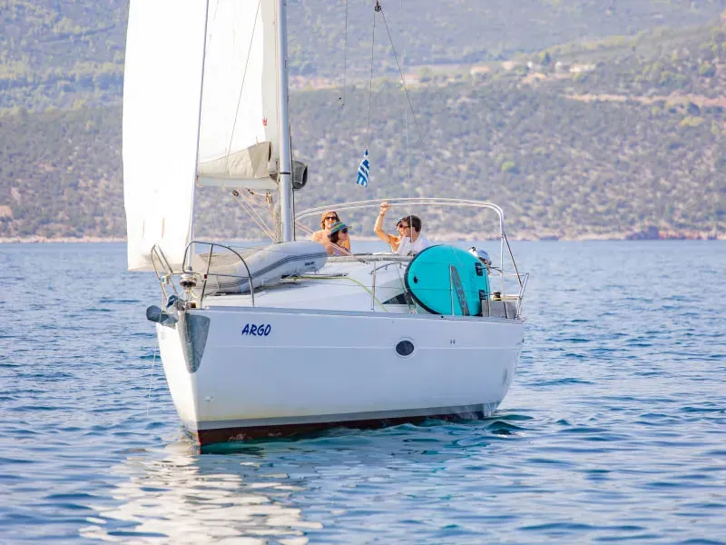 Exterior view of Argo, a Elan Impression 344 sailboat at Preveza, Greece