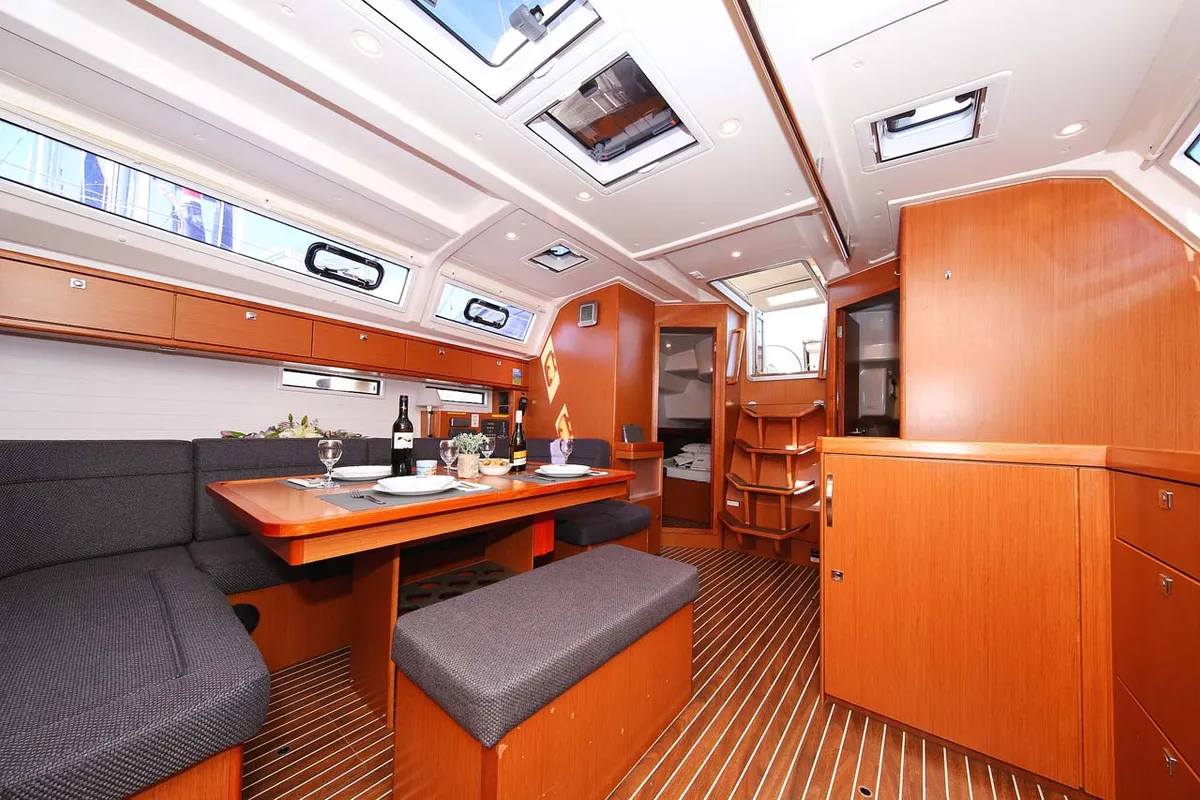 Salon of Apollon, a Bavaria Cruiser 46 sailboat at Jezera, Croatia