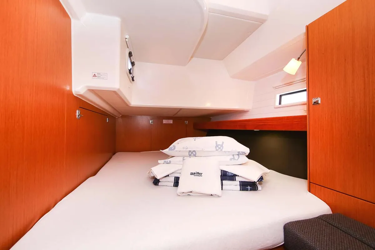 Cabin on Apollon, a Bavaria Cruiser 46 sailboat at Jezera, Croatia