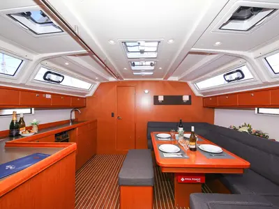 Salon of Apollon, a Bavaria Cruiser 46 sailboat at Jezera, Croatia