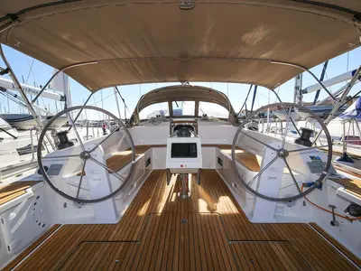 Cockpit of Apollon, a Bavaria Cruiser 46 sailboat at Jezera, Croatia
