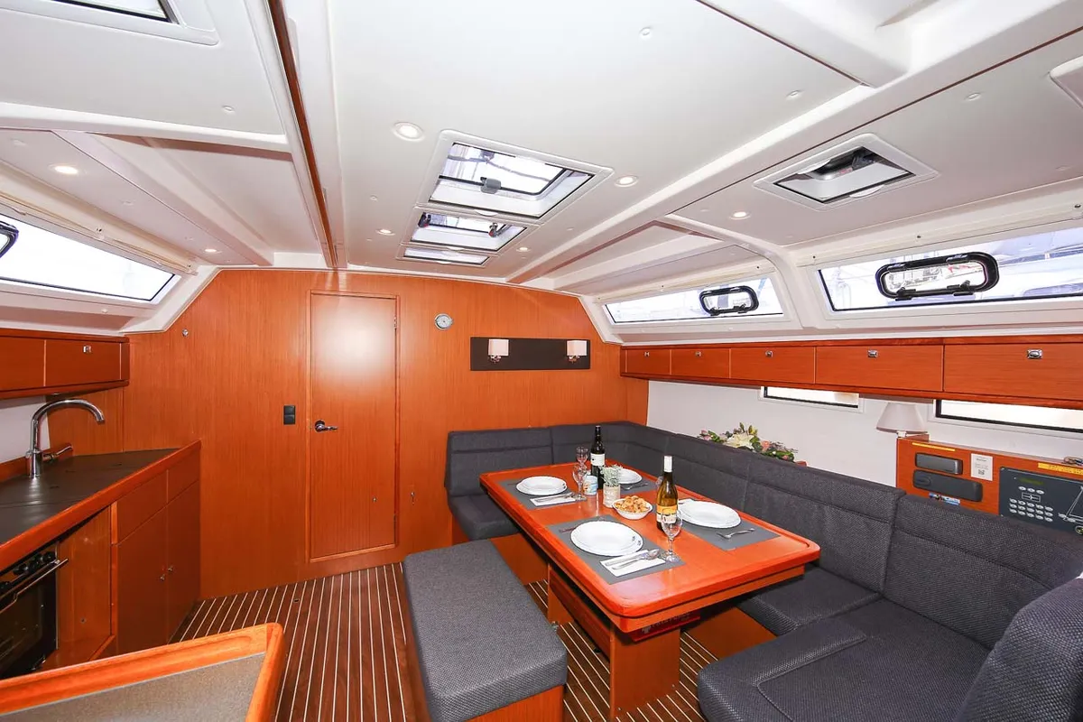 Salon of Apollon, a Bavaria Cruiser 46 sailboat at Jezera, Croatia