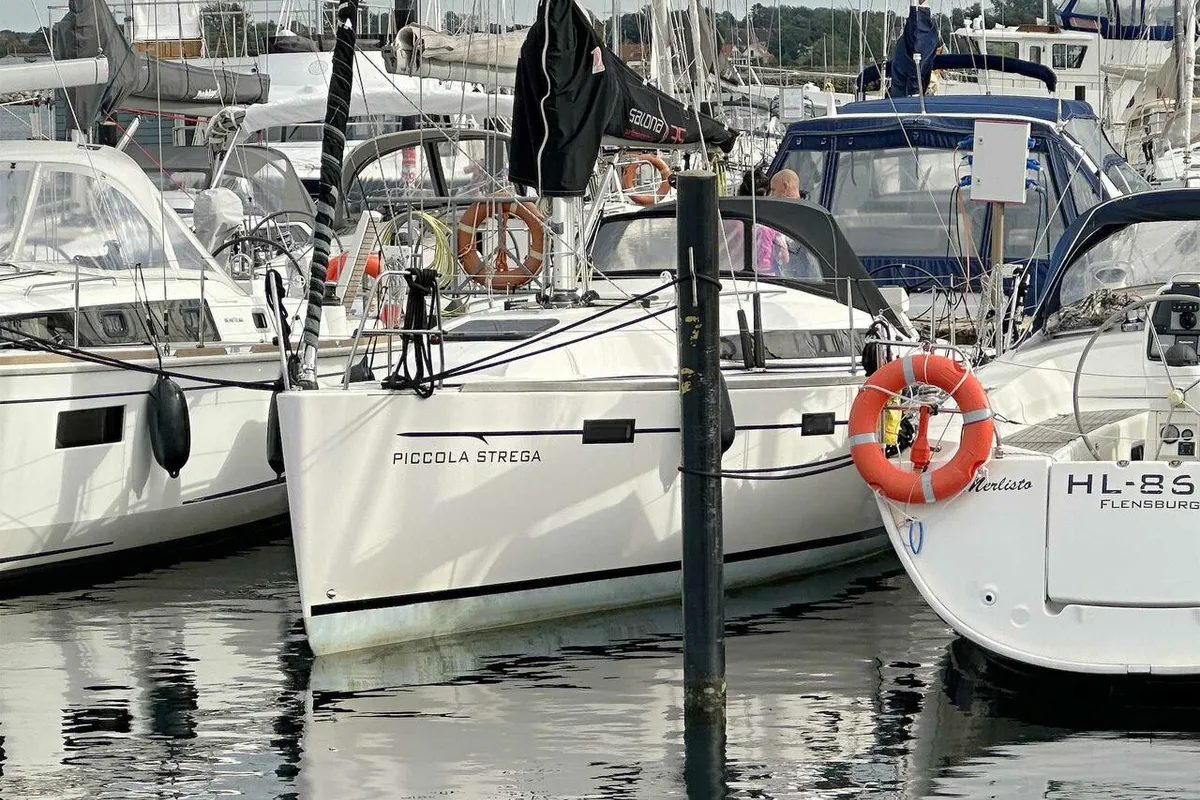 Exterior view of Piccola Strega, a AD Boats Salona 35 sailboat at Heiligenhafen, Germany