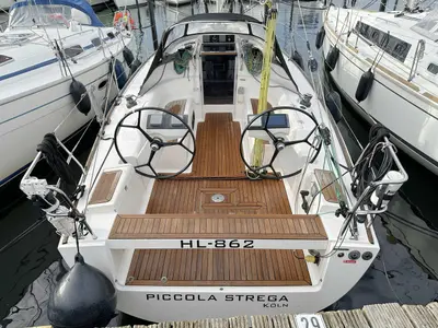Cockpit of Piccola Strega, a AD Boats Salona 35 sailboat at Heiligenhafen, Germany