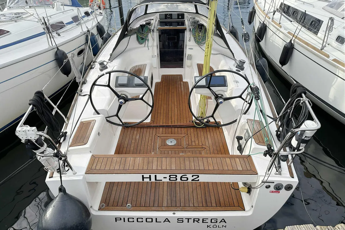 Cockpit of Piccola Strega, a AD Boats Salona 35 sailboat at Heiligenhafen, Germany