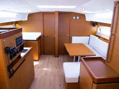 Salon of Contigo, a Jeanneau Sun Odyssey 490 sailboat at Lavreotiki Municipal Unit, Greece
