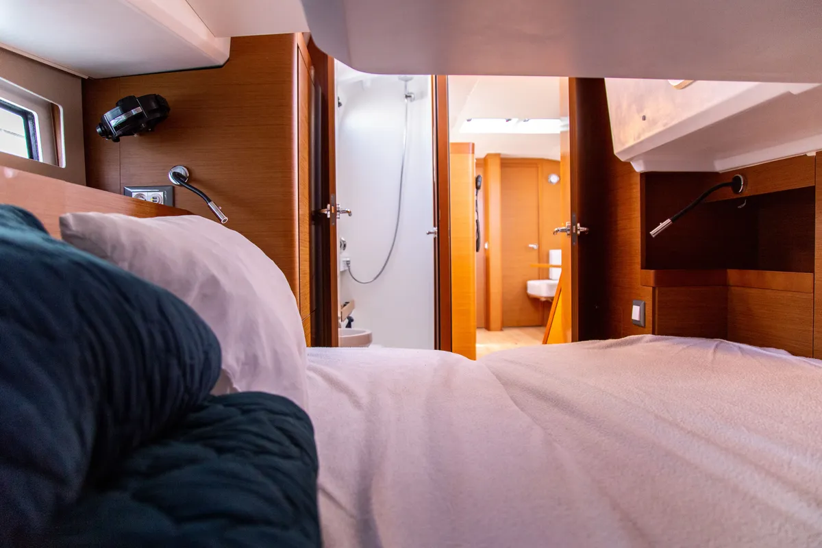 Cabin on Contigo, a Jeanneau Sun Odyssey 490 sailboat at Lavreotiki Municipal Unit, Greece