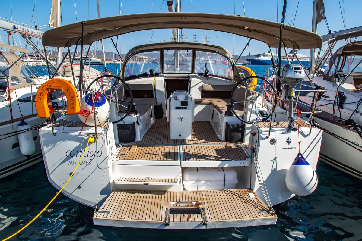Contigo, a Jeanneau Sun Odyssey 490 sailboat at Lavreotiki Municipal Unit, Greece