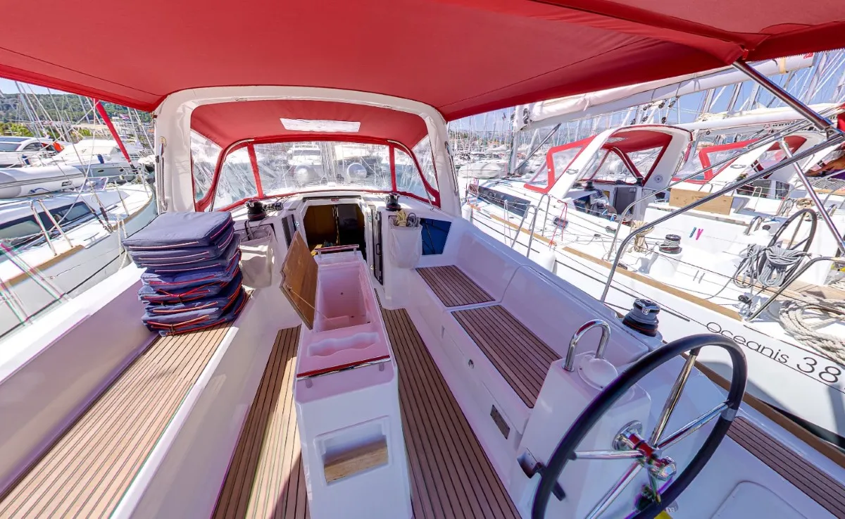 Cockpit of Cvita, a Beneteau Oceanis 38.1 sailboat at Split, Croatia