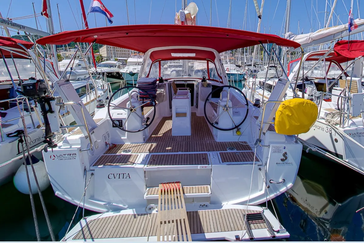 Cockpit of Cvita, a Beneteau Oceanis 38.1 sailboat at Split, Croatia