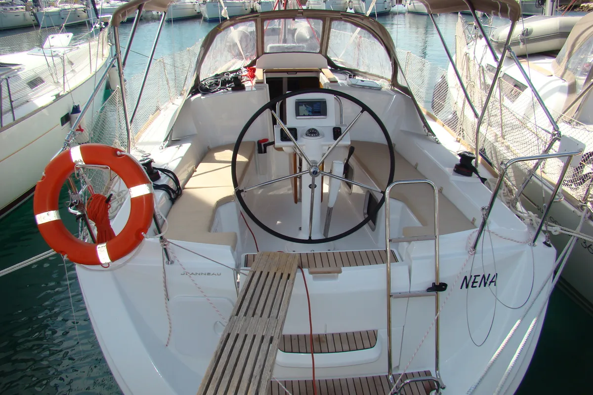 Cockpit of Nena, a Jeanneau Sun Odyssey 33i sailboat at Općina Sukošan, Croatia