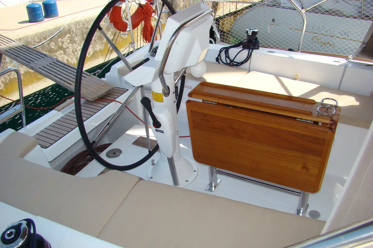 Cockpit of Nena, a Jeanneau Sun Odyssey 33i sailboat at Općina Sukošan, Croatia