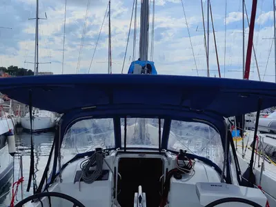 Cockpit of Amal, a Beneteau Oceanis 30.1 sailboat at Procida, Italy