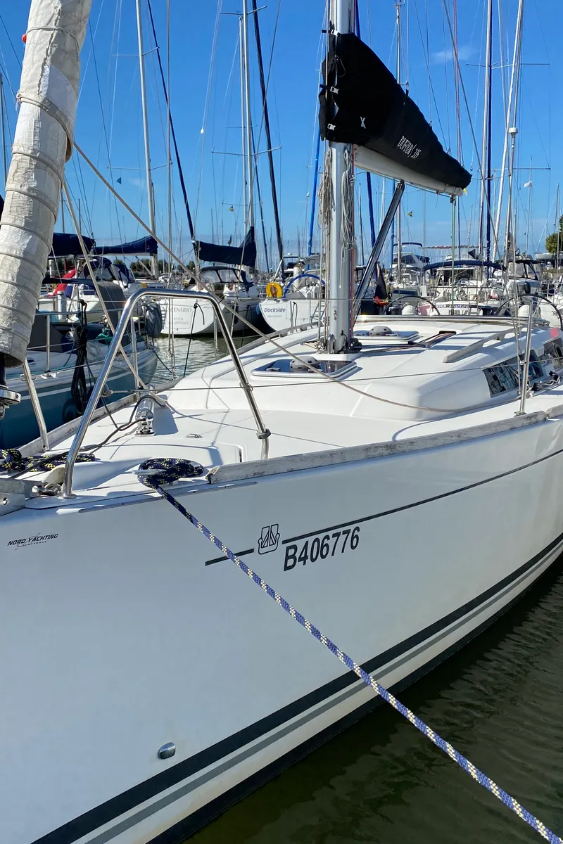 Exterior view of Vittoria, a Dufour 335 Grand Large sailboat at Nieuwpoort, Belgium
