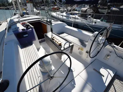 Cockpit of Vittoria, a Dufour 335 Grand Large sailboat at Nieuwpoort, Belgium