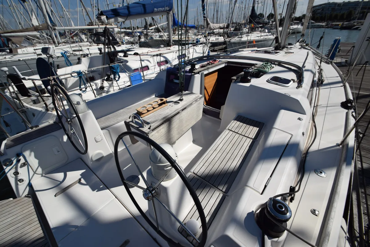 Cockpit of Vittoria, a Dufour 335 Grand Large sailboat at Nieuwpoort, Belgium