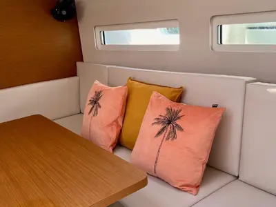 Salon of Baghera, a Jeanneau Sun Odyssey 410 sailboat at Municipal Unit of Lefkada, Greece
