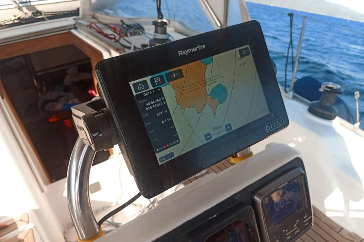 Cockpit of Nine Muses, a Hanse 342 sailboat at Sithonia Municipal Unit, Greece