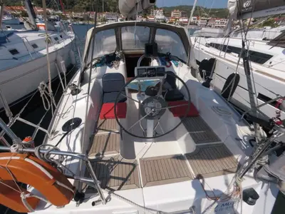 Cockpit of Nine Muses, a Hanse 342 sailboat at Sithonia Municipal Unit, Greece