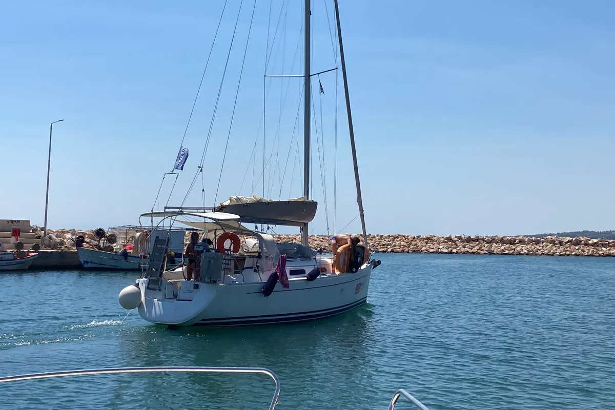 Exterior view of Nine Muses, a Hanse 342 sailboat at Sithonia Municipal Unit, Greece