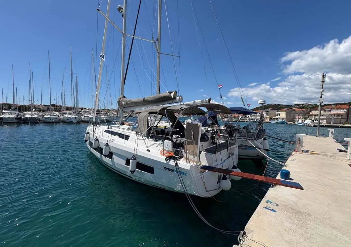 Exterior view of Jagoda, a Dufour 41 sailboat at Jezera, Croatia