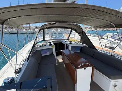 Cockpit of Jagoda, a Dufour 41 sailboat at Jezera, Croatia