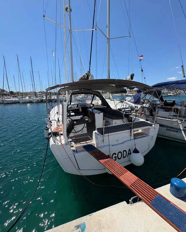 Exterior view of Jagoda, a Dufour 41 sailboat at Jezera, Croatia