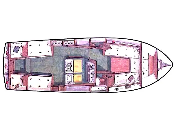 Floor plan of Safir, a Naviga Nordica T 40 motorboat at Motala, Sweden