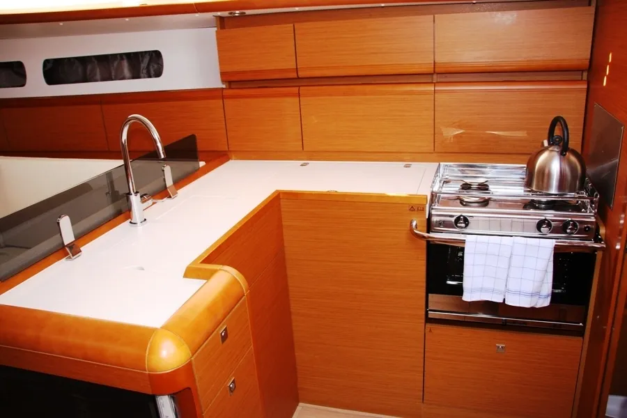 Galley of Code, a Jeanneau Sun Odyssey 439 sailboat at Marmaris, Turkey