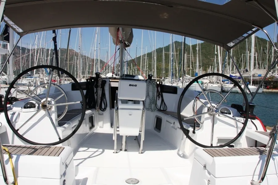 Cockpit of Code, a Jeanneau Sun Odyssey 439 sailboat at Marmaris, Turkey