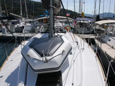 Deck of Code, a Jeanneau Sun Odyssey 439 sailboat at Marmaris, Turkey