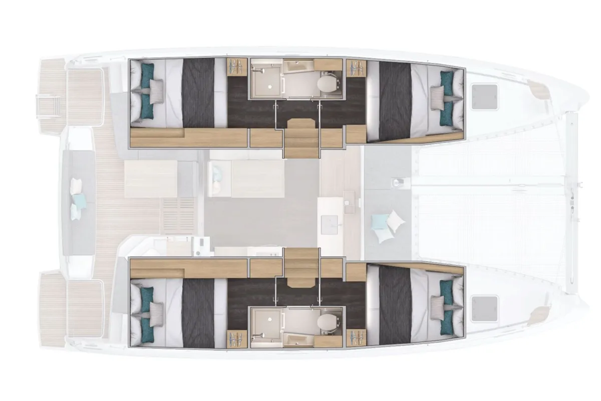 Floor plan of Lagoon 38, a catamaran at Tonnarella, Italy