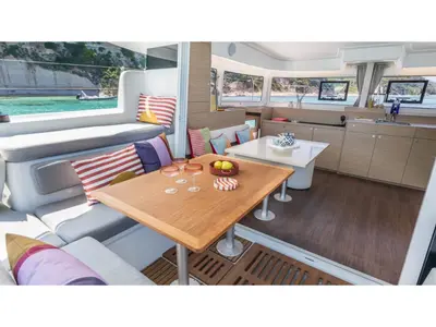 Deck of Lagoon 38, a catamaran at Tonnarella, Italy
