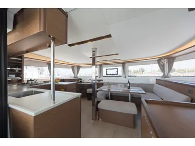 Salon of Emmelia, a Lagoon 46 catamaran at Athens, Greece