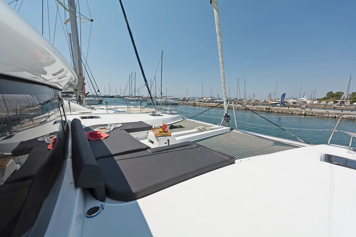 Deck of Emmelia, a Lagoon 46 catamaran at Athens, Greece