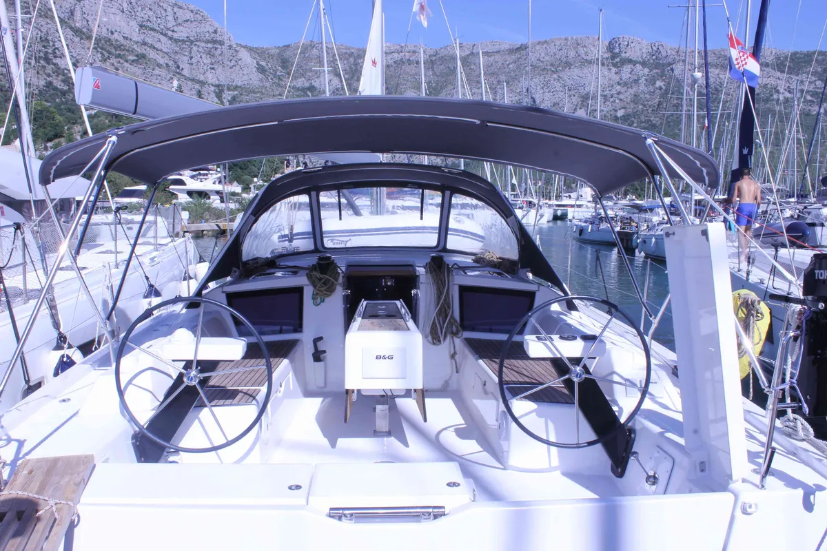 Cockpit of Marlera, a Dufour 430 sailboat at Dubrovnik, Croatia