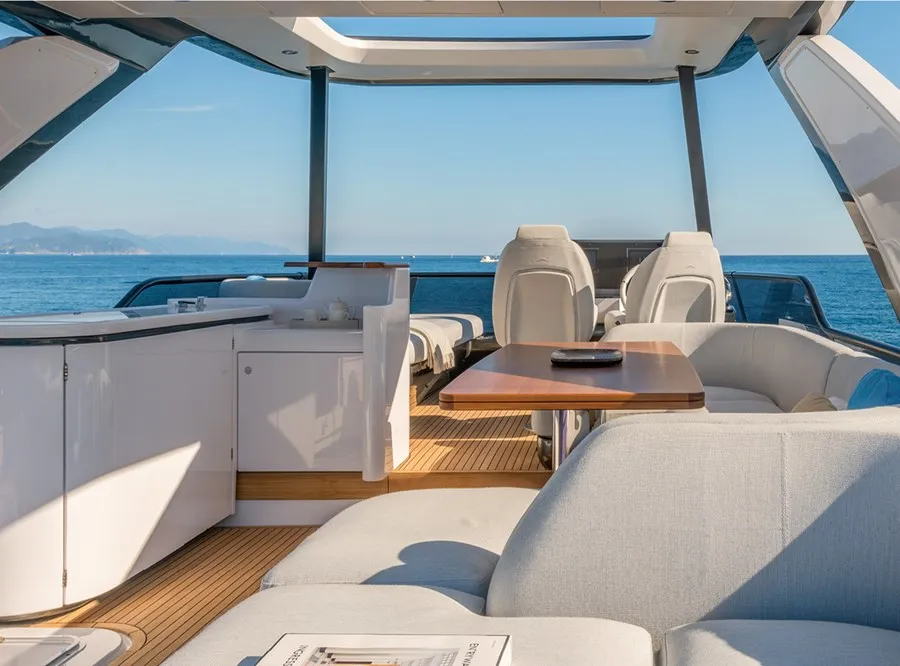 Deck of Pangea, a Azimut 68 motor yacht at Podstrana - Miljevac, Croatia