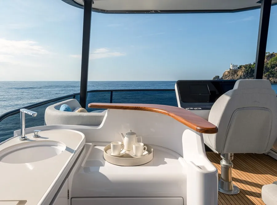 Deck of Pangea, a Azimut 68 motor yacht at Podstrana - Miljevac, Croatia