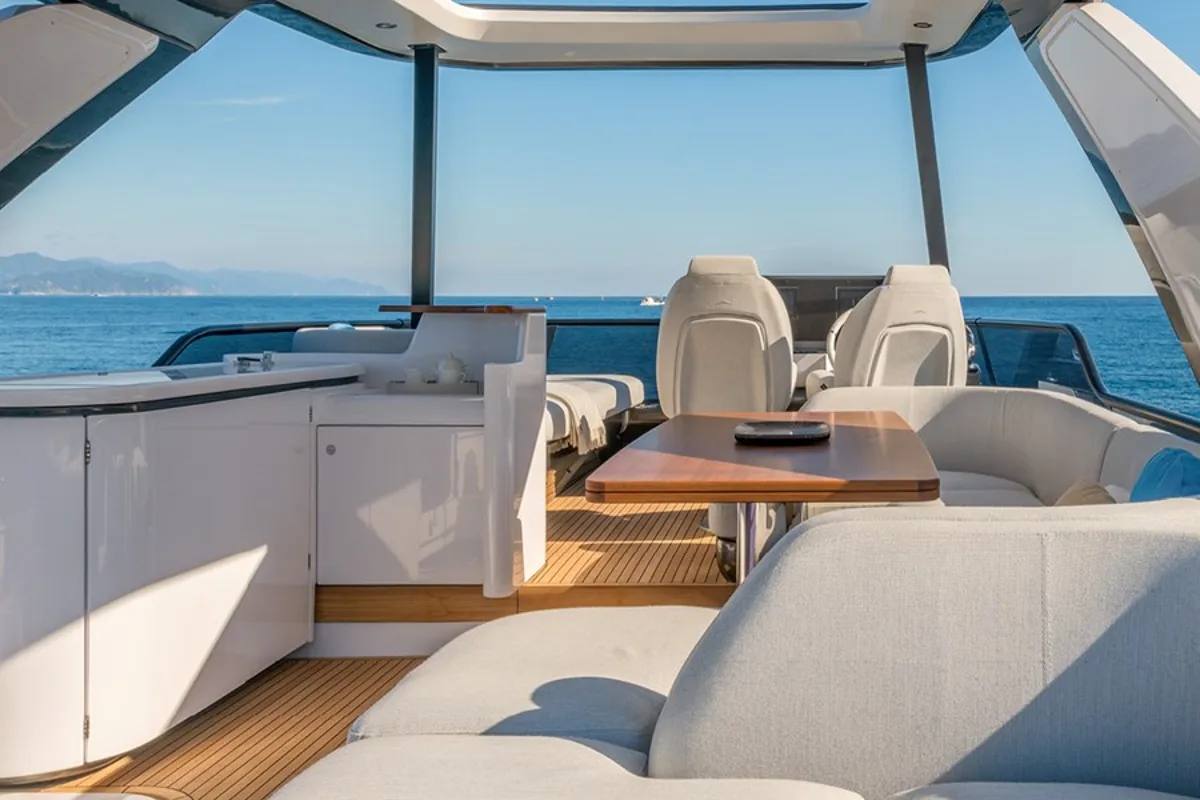 Deck of Pangea, a Azimut 68 motor yacht at Podstrana - Miljevac, Croatia