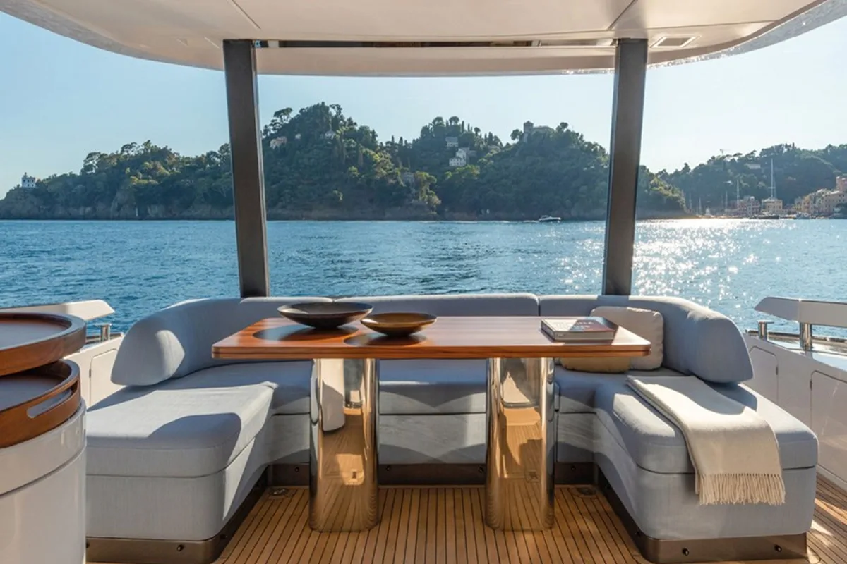 Deck of Pangea, a Azimut 68 motor yacht at Podstrana - Miljevac, Croatia