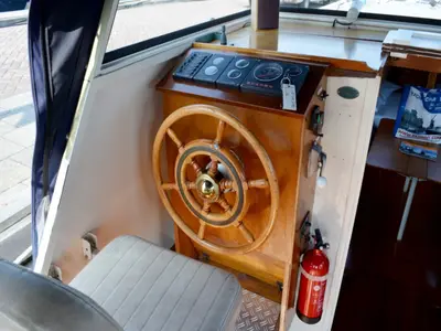 Cockpit of Quinto, a De Drait Doerak 850 OK motorboat at Drachten, Netherlands