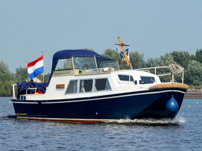 Exterior view of Quinto, a De Drait Doerak 850 OK motorboat at Drachten, Netherlands